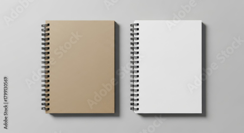 Two spiral bound notebooks one kraft cover one blank white