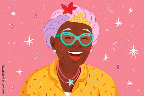 Joyful Senior Black Woman Christmas Celebration Illustration