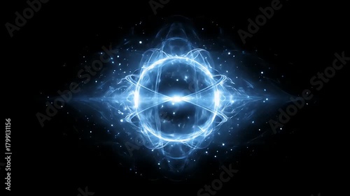 Abstract energy sphere illustration on black background for creative designs