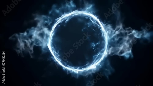 Abstract energy sphere with dynamic smoke effects on dark background