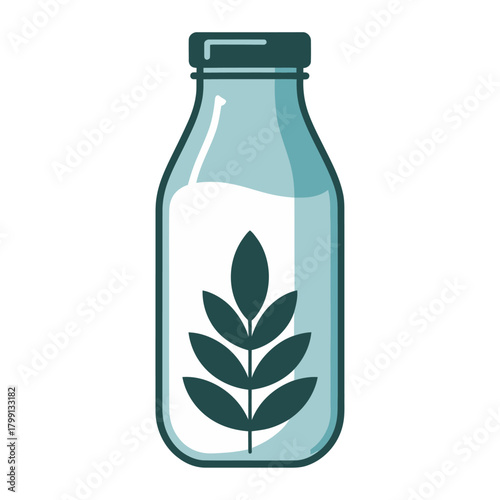 minimal plant milk bottle illustration with clean organic leaf symbol in modern natural vector style