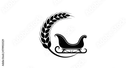 A black silhouette of a sleigh and a wheat stalk forming a stylized letter G.