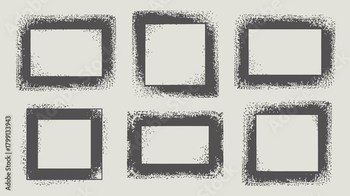 Grungy distressed textured frames set with spray paint effect, various shapes on light background, abstract vector collection