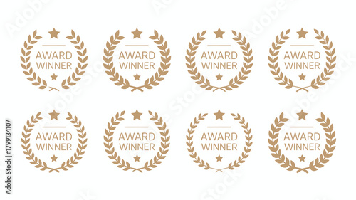 Gold award winner laurel wreath icons with star. recognition of excellence and achievement symbol. vector illustration.