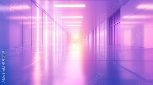 Fototapeta Naklejka Na Ścianę i Meble -  Futuristic purple pink tunnel with bright glowing light