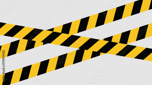 Warning yellow and black striped caution tapes crossing over each other, creating a barrier concept on a bright clean background.