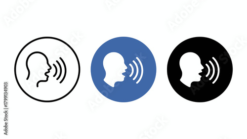 Voice icon set for audio communication, speech recognition, sound waves, and speaking applications. modern digital symbol.
