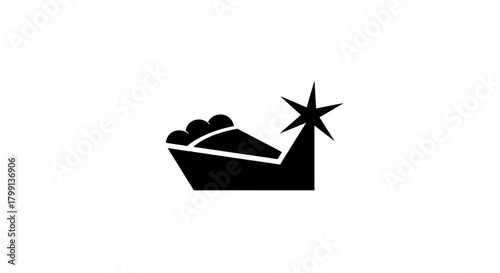 A stylized black silhouette of a slice of pie with a starburst emanating from its crust.