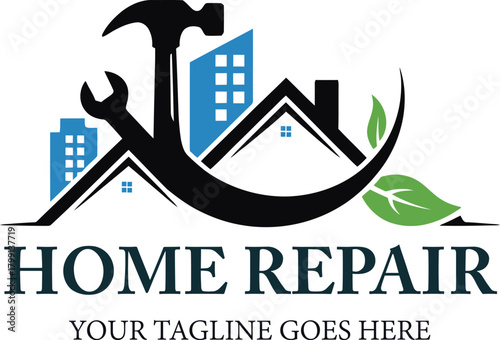 Home Repair and Maintenance Logo Design with Hammer and Wrench