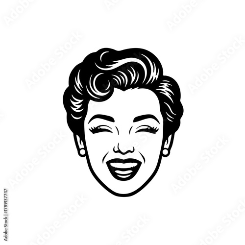 Happy woman's face retro style with closed eyes smiling