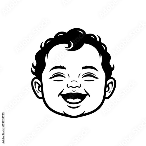 Happy baby face illustration smiling with eyes closed