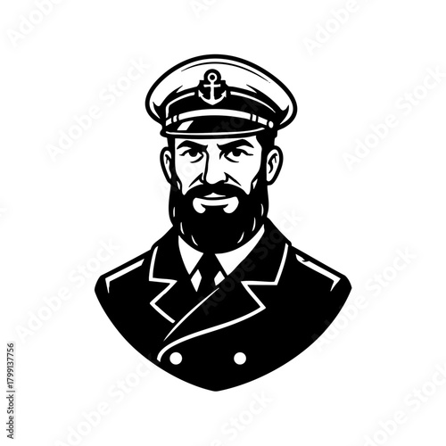 Bearded ship captain portrait nautical uniform with anchor hat