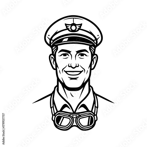 Smiling pilot in uniform with aviator goggles