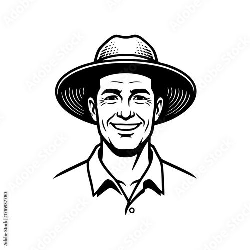 Happy farmer with wide brim hat smiling confidently
