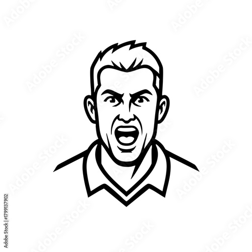 Man's angry face intense expression shouting graphic illustration