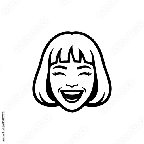 Happy Woman Face Laughing Joyful Expression Outline