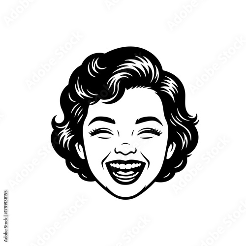 Joyful Woman Laughing Vintage Portrait