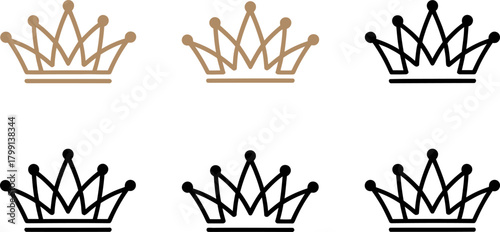 Crown icons set. royal symbol of king queen monarch power authority.