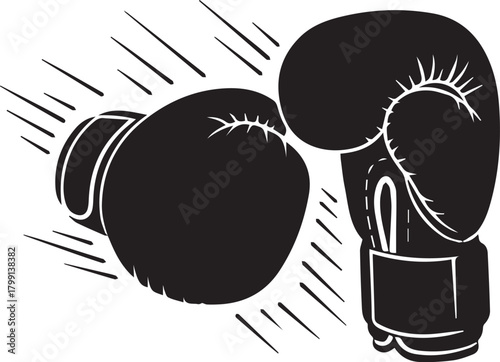 Dynamic boxing gloves silhouette capturing action and combat sports energy