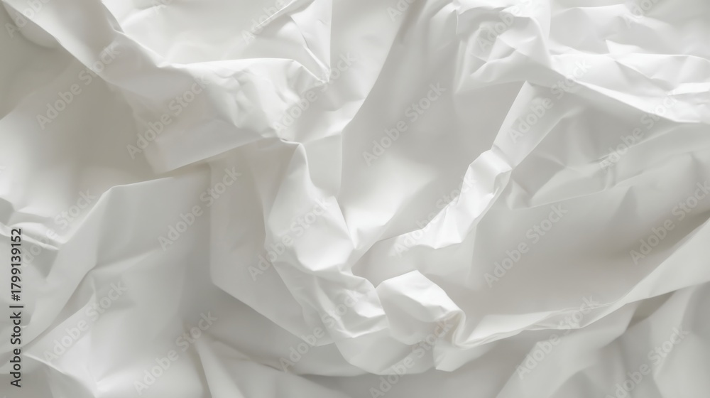 Fototapeta premium Abstract pattern of crumpled white paper with deep folds and creases,