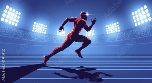 Runner s Silhouette Speed Power and Determination in a Stadium Spotlight