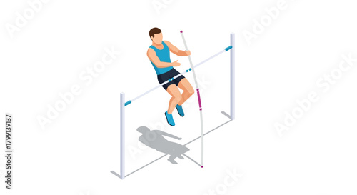 Isometric Pole Vault Illustration Athlete Jumping Over Bar