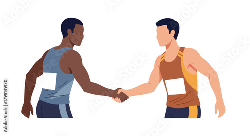 Two athletes shaking hands after a race teamwork collaboration and sportsmanship in athletics