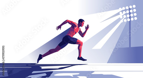 Sprinter Under Stadium Lights Powerful Athletic Performance Illustration