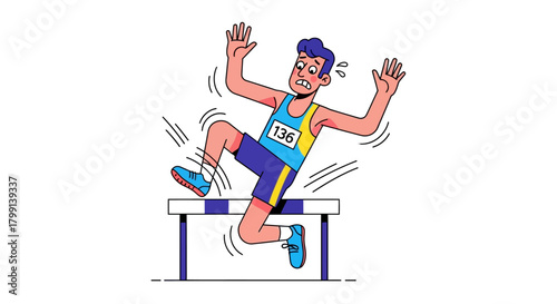 Runner tripping over hurdle sports accident illustration