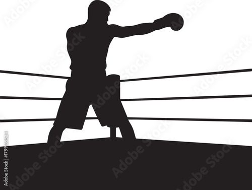Boxing day silhouette fighter in ring ready for action