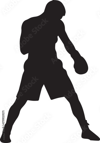 Boxing silhouette of a fighter in stance ready for combat and competition