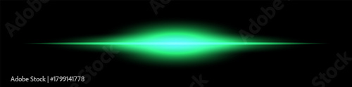 Glowing green light burst on black background creates futuristic and mysterious effect