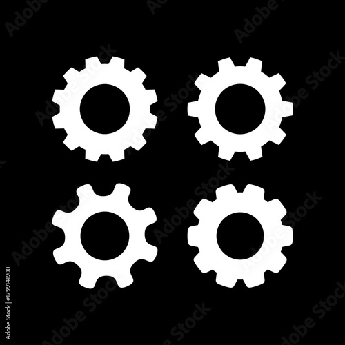 Gear wheel icons set isolated on black background