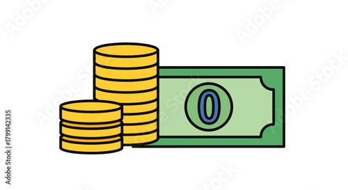 Illustrating the concepts of financial savings and wealth accumulation through coins and currency.