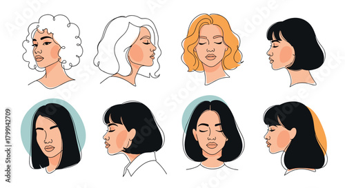 Diverse portraits of women in a minimalist pixel art style.