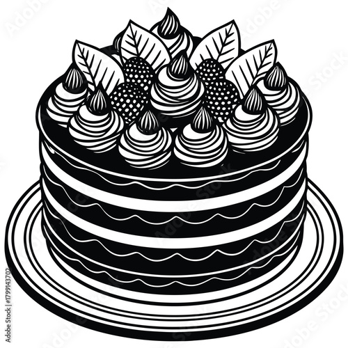 Strawberry Chocolate Cake with Cream – Delicious Dessert Vector Illustration,