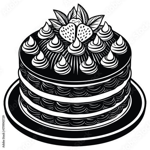 Strawberry Chocolate Cake with Cream – Delicious Dessert Vector Illustration,