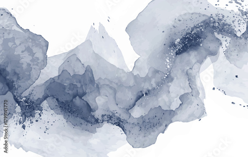 Watercolor indigo blue abstract blot on, flowing and spreading paint, artistic design element, decorative backdrop, isolated on