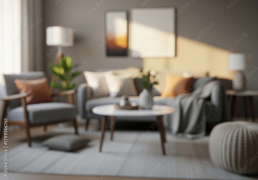 Obraz premium Abstract blurred background of a cozy modern living room interior design