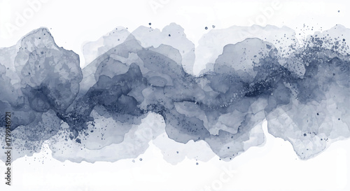 Watercolor indigo blue abstract blot on, flowing and spreading paint, artistic design element, decorative backdrop, isolated on