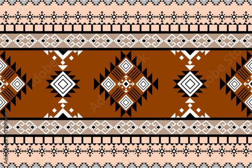 Seamless abstract geometric pattern with black ,white color on light brown background ,Native American tribal fabric, tile, carpet, vector, illustration design
