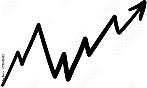 Hand-drawn upward trending arrow line graphic symbolizing positive growth, market progress, business success, and increasing momentum in financial, economic, or data analysis contexts