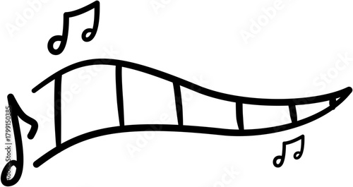 Abstract representation of musical notes flowing through a sound wave or staff, symbolizing harmony and rhythm