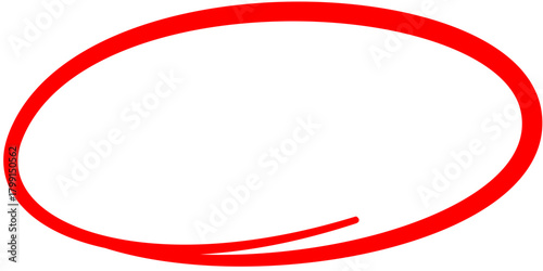 A simple hand-drawn red circle, an abstract oval frame sketch for highlighting, emphasizing, or selecting an important area