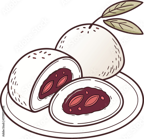 Japanese mochi dessert with red bean paste isolated on