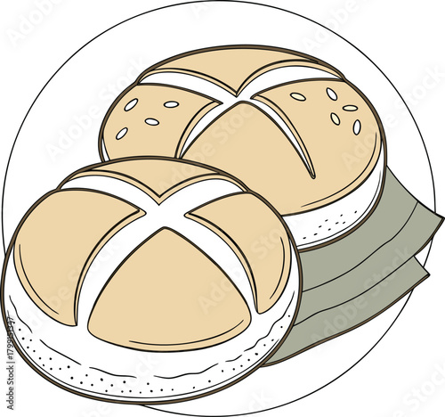 Freshly baked bread rolls on a plate isolated on