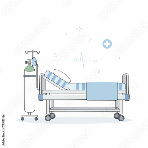 Hospital Bed with Oxygen and IV Stand
