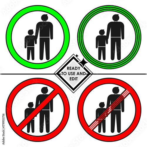 Parent and Child Safety Icons Set
​Adult and Minor Prohibition and Access Signs
​Set of Ready-to-Edit Family and Restriction Symbols