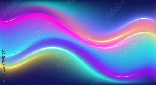 Vibrant Abstract Neon Waves Flowing in a Gradient of Pink, Purple, Teal, and Yellow on a Dark Background