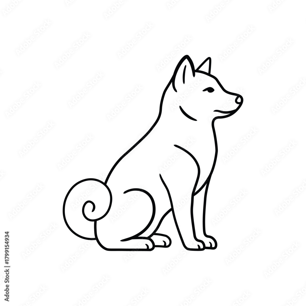 Fototapeta premium Minimalist Japanese Style Sitting Dog Line Art Vector
